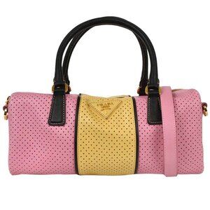 Prada Pink Yellow Perforated Handbag BL0655 31 22 154269